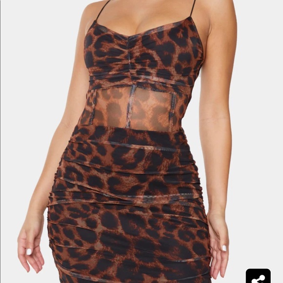 PrettyLittleThing Dresses & Skirts - Leopard Print Mesh Ruched Dress.
